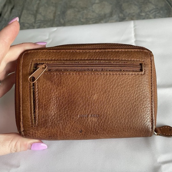 Fossil Caramel Brown Soft Pebbled Leather Wallet Zip & Snap Closure ID Holder - Picture 3 of 16